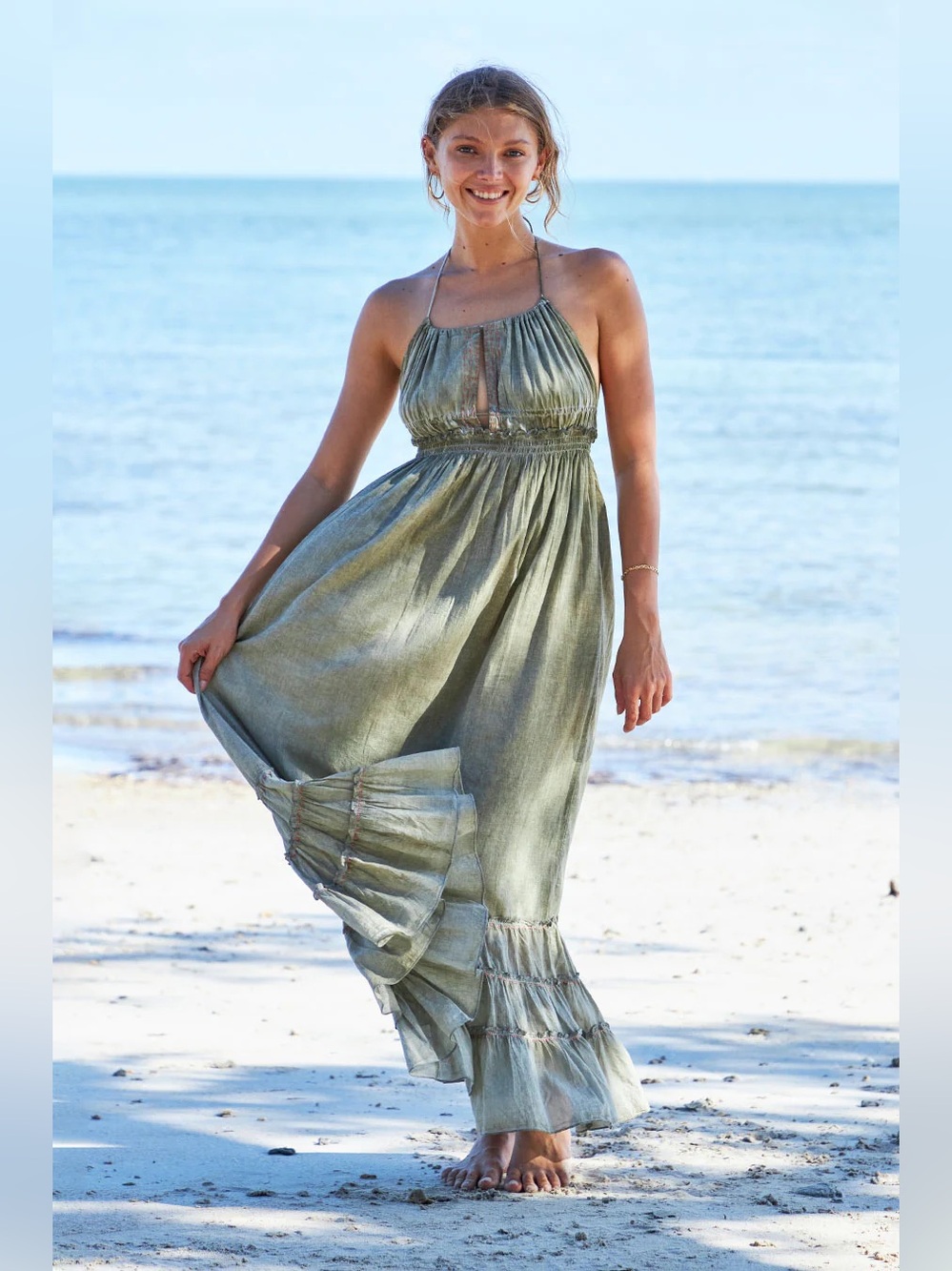 NWT Debbie Katz Helen Maxi Dress Khaki Size L